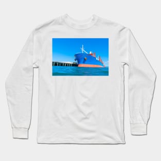 Large blue and red ship in port. Long Sleeve T-Shirt